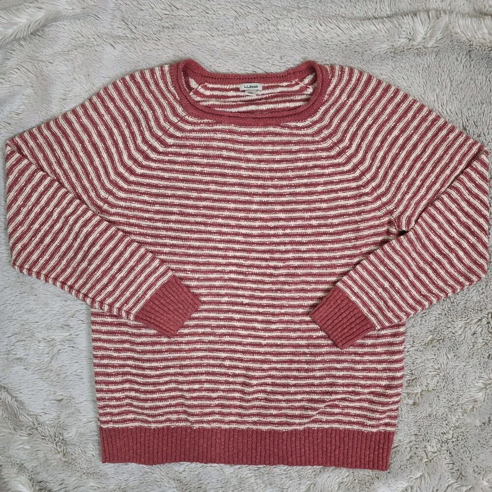 L.L.Bean Midweight Cotton Slub Rollneck Pullover Striped Sweater XL Mauve Pink